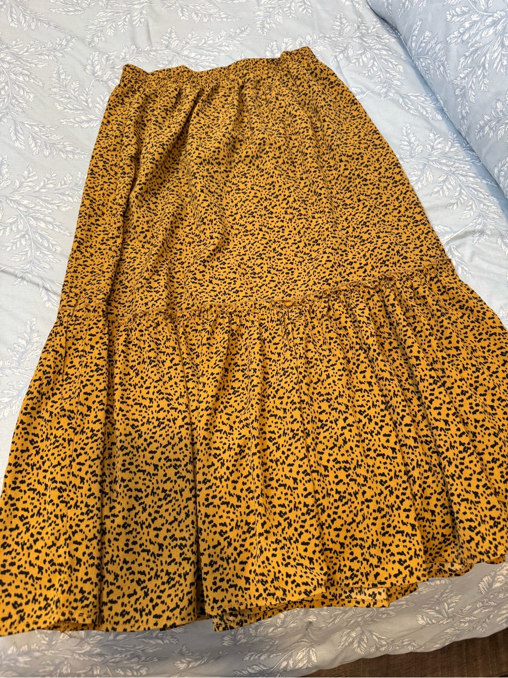 Hayden Mustard Yellow Tiered Maxi Skirt with Black Speckle Print